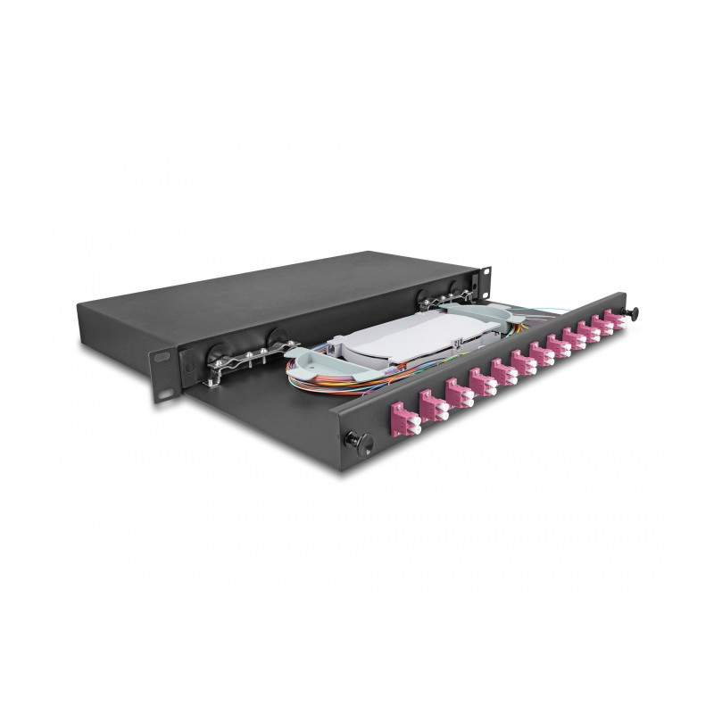 Delock 19″ LWL Spleißbox 12 x LC Duplex OM4 1HE komplett bestückt