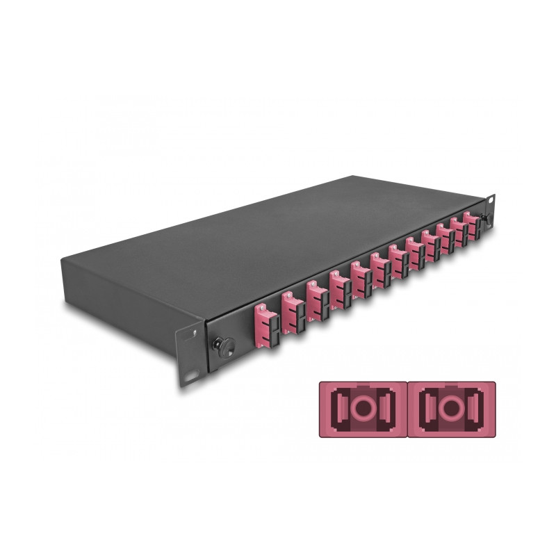 Delock 19″ LWL Spleißbox 12 x SC Duplex OM4 1HE komplett bestückt
