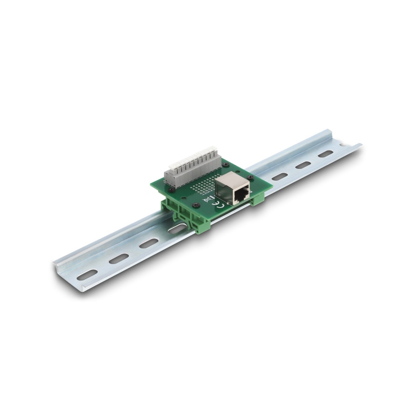 Delock RJ50 Buchse zu Terminalblock mit Drucktaster für Hutschiene