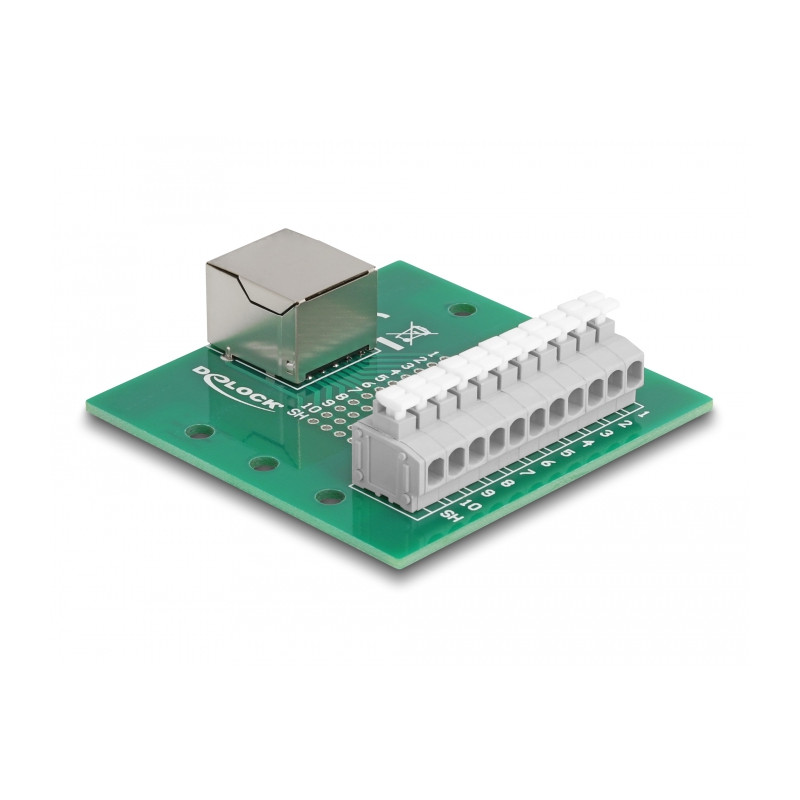 Delock RJ50 Buchse zu Terminalblock mit Drucktaster für Hutschiene