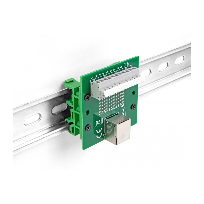 Delock RJ50 Buchse zu Terminalblock mit Drucktaster für Hutschiene