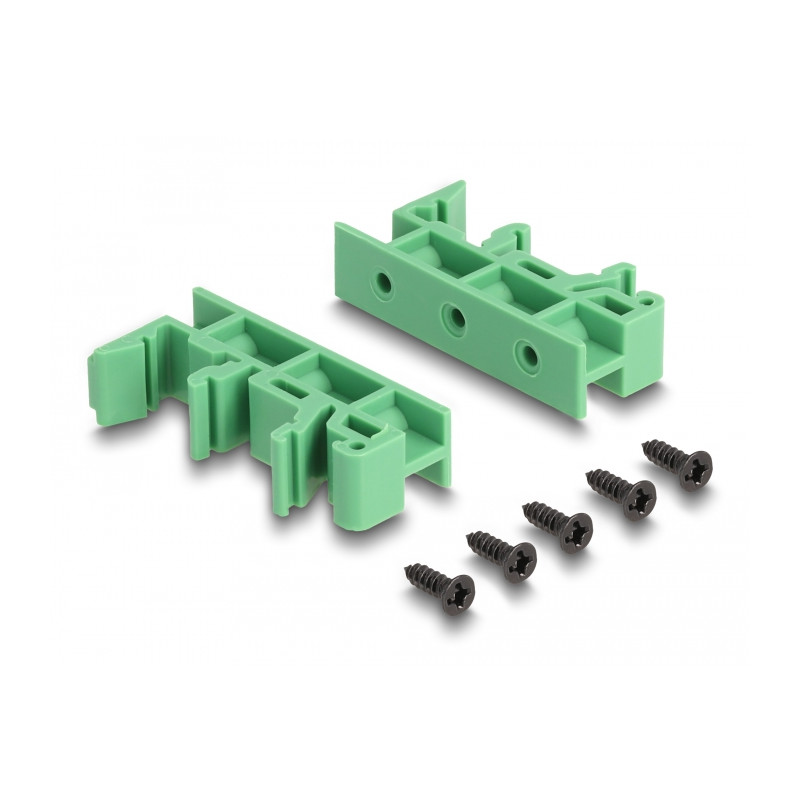 Delock RJ50 Buchse zu Terminalblock mit Drucktaster für Hutschiene gewinkelt