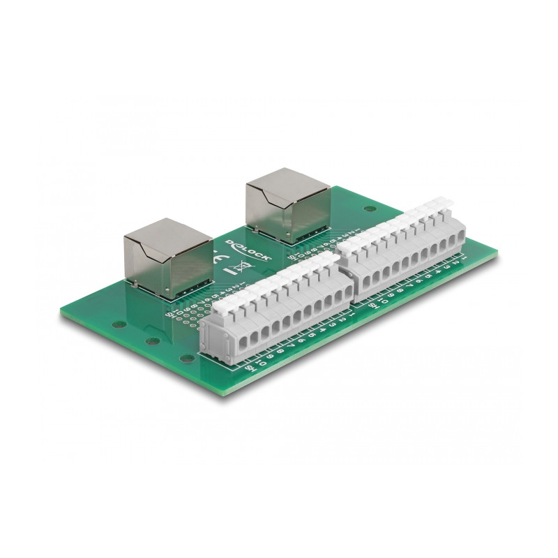 Delock RJ50 2 x Buchse zu 2 x Terminalblock mit Drucktaster für Hutschiene