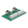 Delock RJ50 2 x Buchse zu 2 x Terminalblock mit Drucktaster für Hutschiene gewinkelt