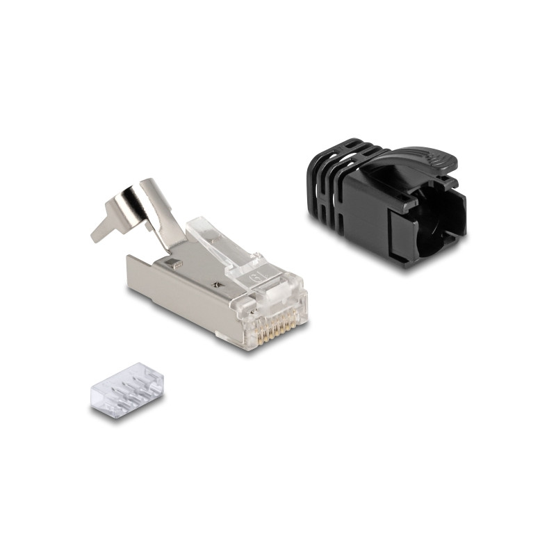 Delock RJ45 Modularer Stecker mit Zugentlastung Cat.8.1 und Knickschutztülle 25er Set