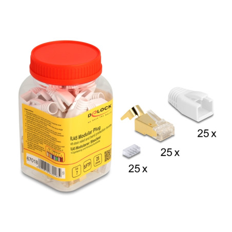 Delock RJ45 Modularer Stecker mit Zugentlastung und Knickschutztülle für Cat.7 Rundkabel 25er Set
