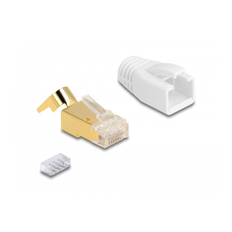 Delock RJ45 Modularer Stecker mit Zugentlastung und Knickschutztülle für Cat.7 Rundkabel 25er Set