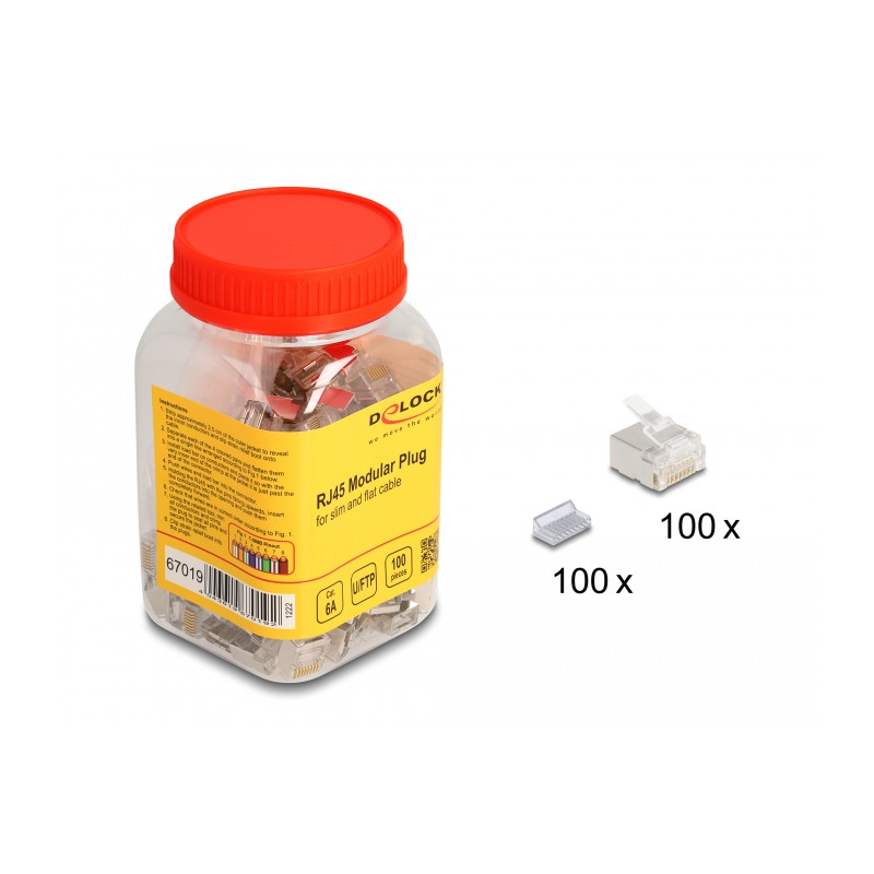 Delock RJ45 Modularer Stecker Cat.6A für Slim und Flachbandkabel 100er Set