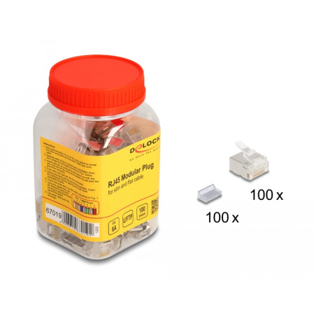Delock RJ45 Modularer Stecker Cat.6A für Slim und Flachbandkabel 100er Set
