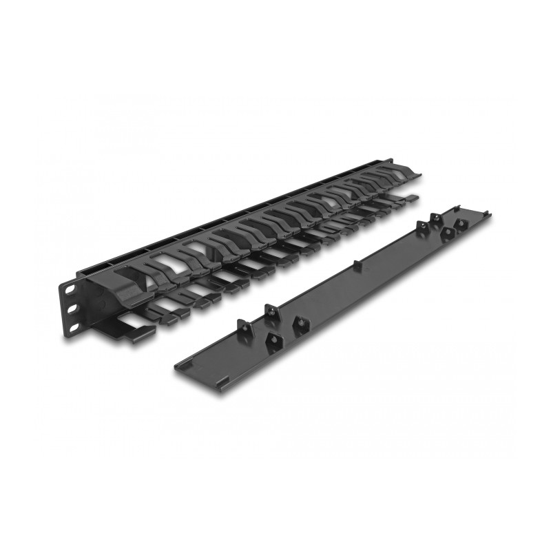 Delock 19″ Kabelmanagement Rangierpanel mit 2 Öffnungen 1 HE schwarz Kunststoff