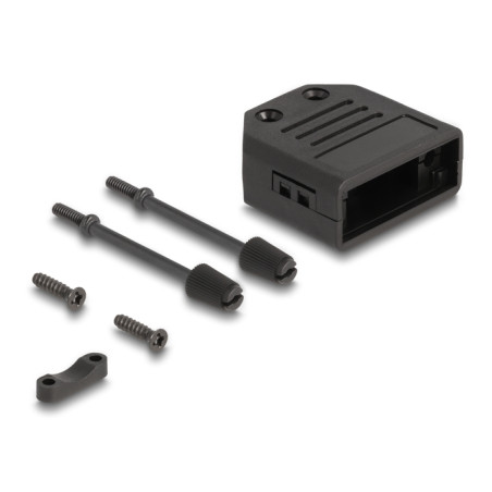 Delock Gehäuse für D-Sub 9 Pin Stecker / Buchse Kunststoffgehäuse mit Zugentlastung schwarz