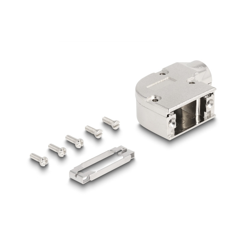 Delock Gehäuse für D-Sub 9 Pin Stecker / Buchse mit Metallhalterung 90° gewinkelt Zinklegierung
