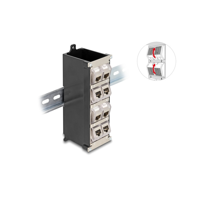 Delock Keystone Halterung 8 Port neigbar für Hutschiene oder Wandmontage