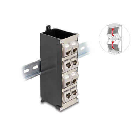 Delock Keystone Halterung 8 Port neigbar für Hutschiene oder Wandmontage