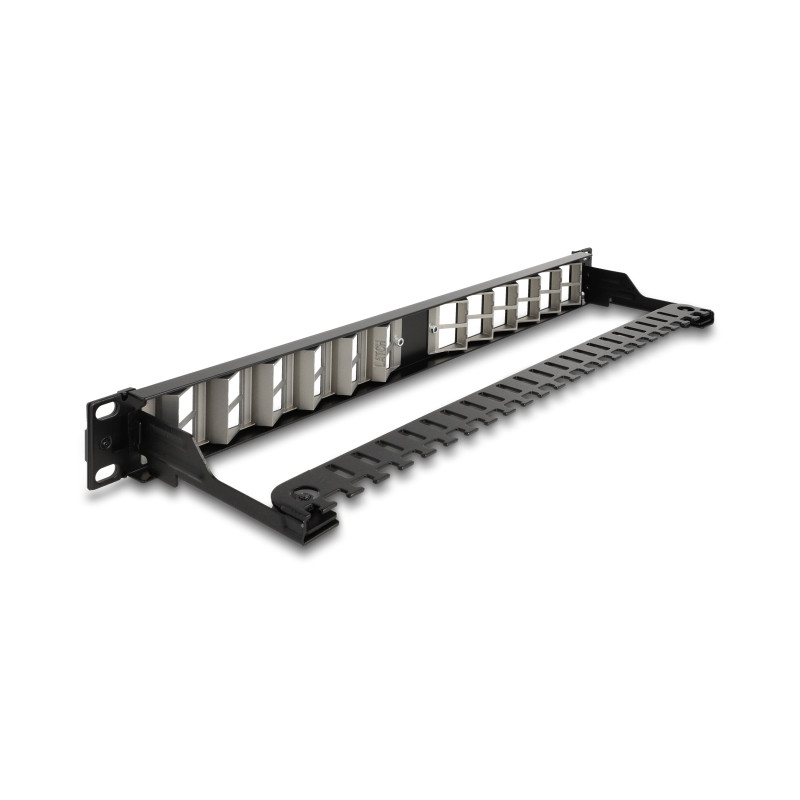 Delock 19″ Keystone Patchpanel 24 Port gewinkelt mit Entlastungsschiene schwarz