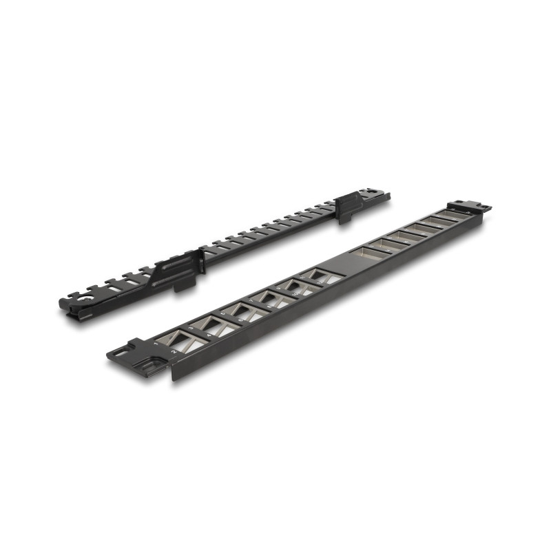 Delock 19″ Keystone Patchpanel 24 Port gewinkelt mit Entlastungsschiene schwarz