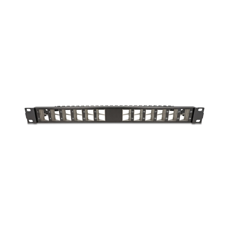 Delock 19″ Keystone Patchpanel 24 Port gewinkelt mit Entlastungsschiene schwarz