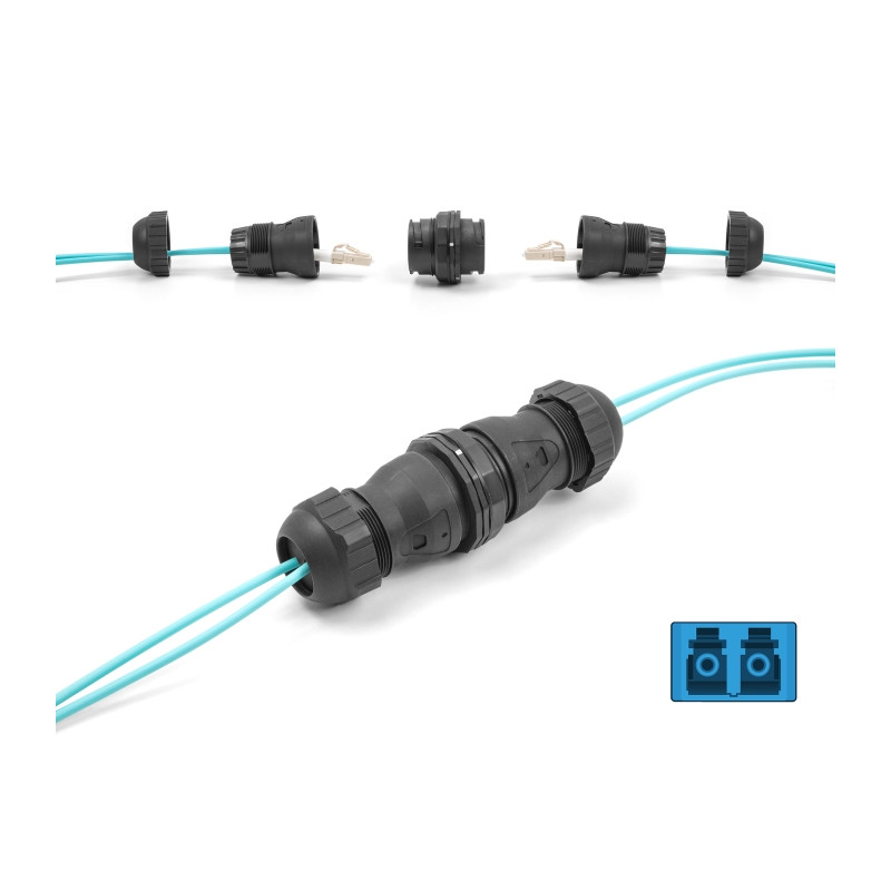 Delock LWL Kabelverbinder LC Duplex Buchse zu LC Duplex Buchse UPC OS2 IP68 staub- und wasserdicht