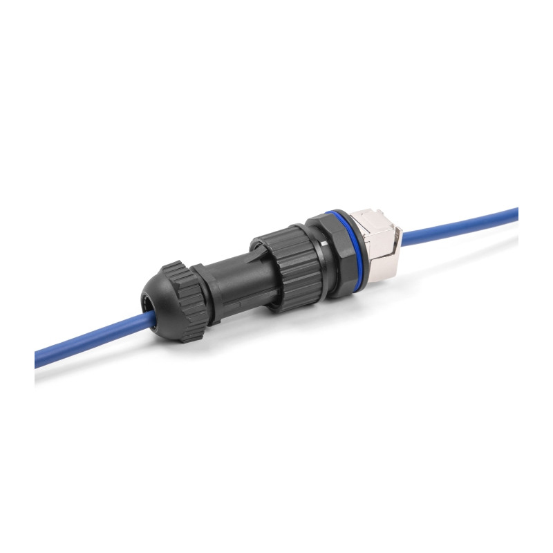 RJ45 Stecker feldkonfektionierbar Cat.6A mit Durchführungskupplung passend für Delock Artikel 67047 und 67048 IP68 staub- und wa