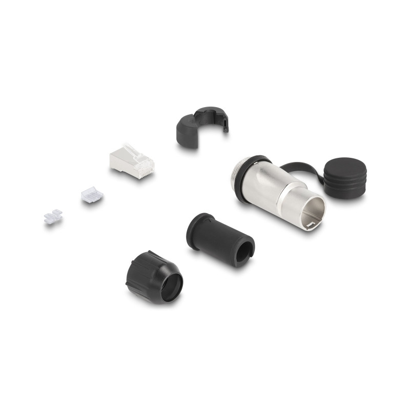 RJ45 Modularer Stecker zur Eigenmontage Cat.6A mit robusten Kabelsteckergehäuse und Schutzkappe passend für die Delock Durchführ