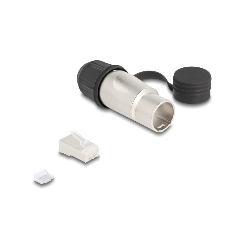 RJ45 Modularer Stecker zur Eigenmontage Cat.6A mit robusten Kabelsteckergehäuse und Schutzkappe passend für die Delock Durchführ
