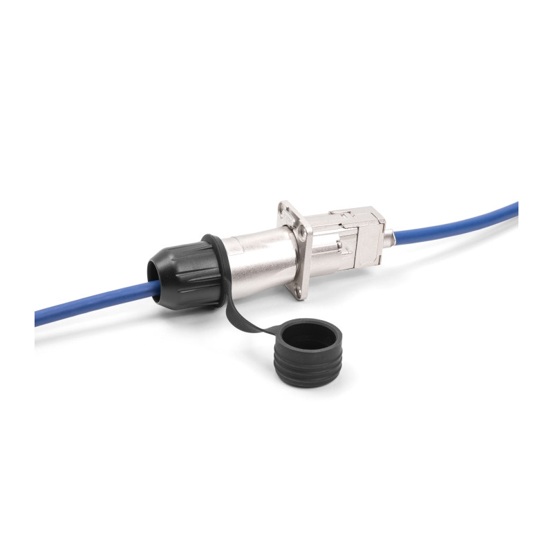 RJ45 Modularer Stecker zur Eigenmontage Cat.6A mit robusten Kabelsteckergehäuse und Schutzkappe passend für die Delock Durchführ