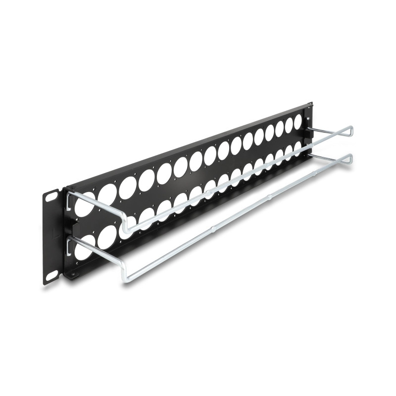 Delock 19″ D-Typ Patchpanel mit Entlastungsschienen 32 Port 2 HE schwarz