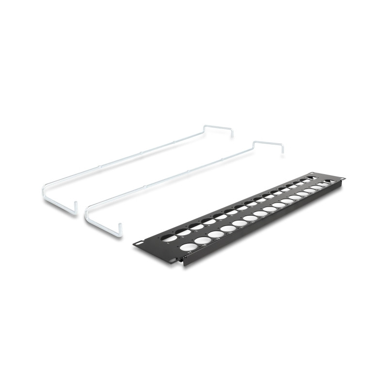 Delock 19″ D-Typ Patchpanel mit Entlastungsschienen 32 Port 2 HE schwarz