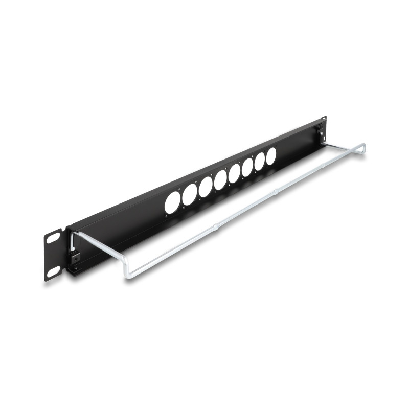 Delock 19″ D-Typ Patchpanel mit Entlastungsschiene 8 Port mittig 1 HE schwarz