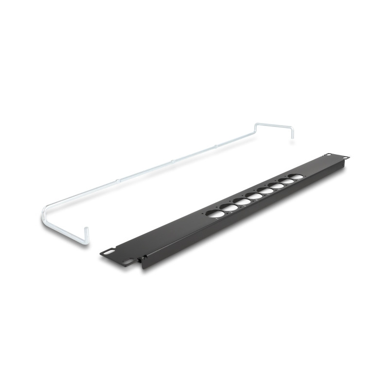 Delock 19″ D-Typ Patchpanel mit Entlastungsschiene 8 Port mittig 1 HE schwarz