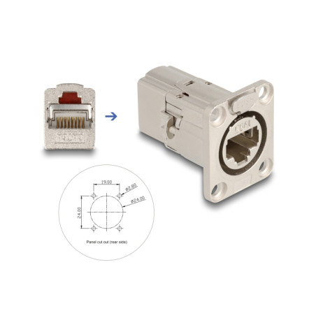 Delock D-Typ RJ45 Einbaubuchse / Kupplung Cat.6A STP Metall