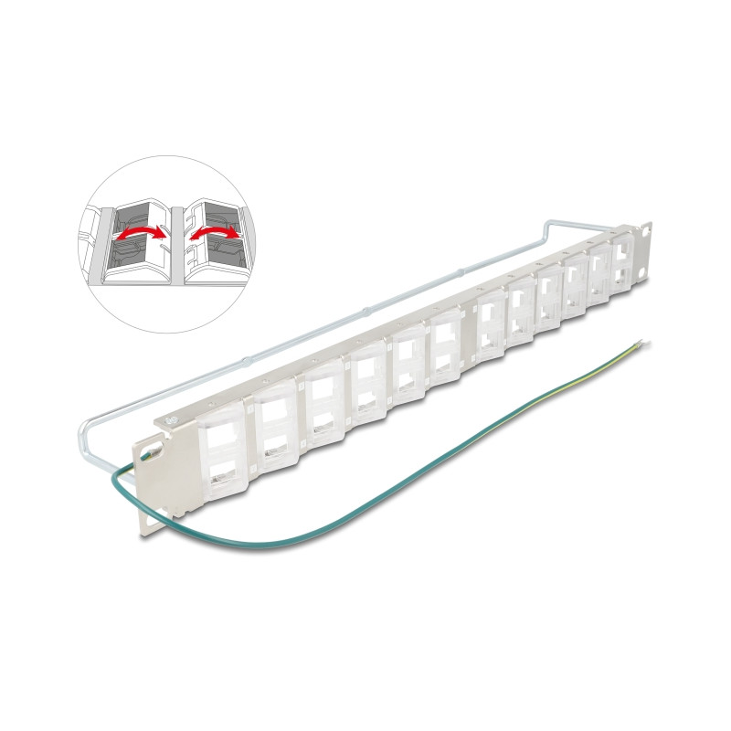 Delock 19″ Keystone Patchpanel mit 24 neigbaren Ports und Entlastungsschiene