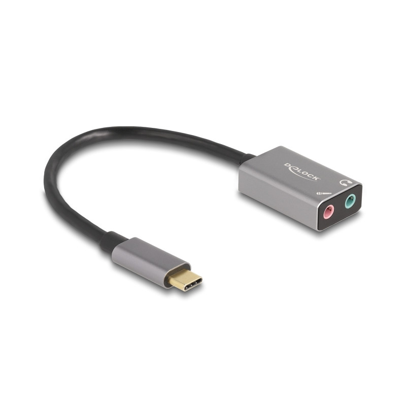 Delock Externe USB Soundkarte mit USB Type-C™ Stecker auf 2 x 3,5 mm Klinkenbuchse Plug & Play Audio Adapter