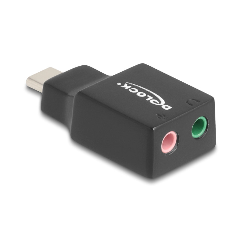 Delock Externe USB Soundkarte mit USB Type-C™ Stecker auf 2 x 3,5 mm Klinkenbuchse Plug & Play Audio Adapter schwarz