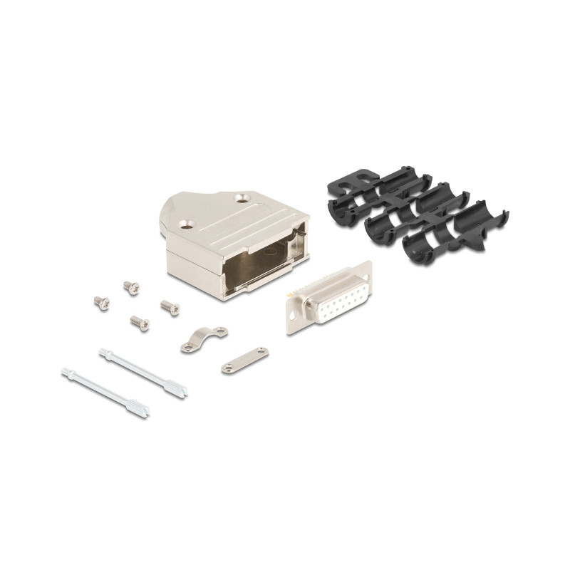 Delock Sub-D Steckergehäuse 15 Pin aus Metall inklusive Steckerverbinder Buchse und Montagematerial