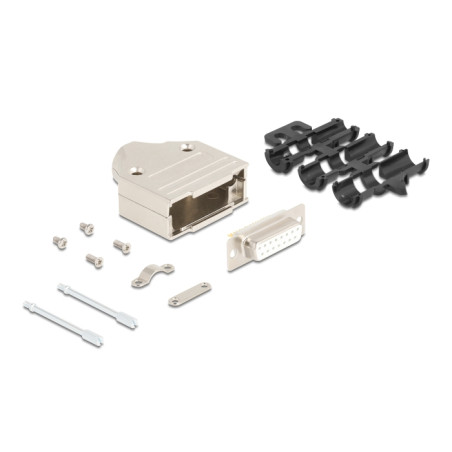 Delock Sub-D Steckergehäuse 15 Pin aus Metall inklusive Steckerverbinder Buchse und Montagematerial