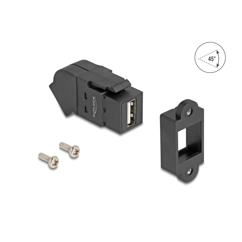 Delock Keystone Modul USB 2.0 Typ-A Einbaubuchse zu Typ-A Buchse 45° gewinkelt schwarz