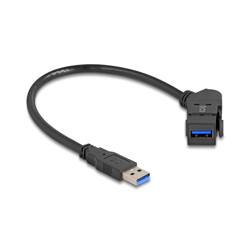Delock Keystone Modul USB 5 Gbps Typ-A Einbaubuchse 45° gewinkelt zu Typ-A Stecker mit 30 cm Kabel schwarz