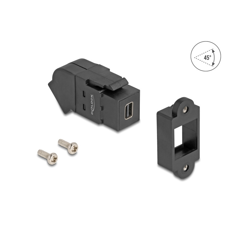 Delock Keystone Modul Mini DisplayPort Einbaubuchse zu DisplayPort Buchse 45° gewinkelt 8K 30 Hz schwarz