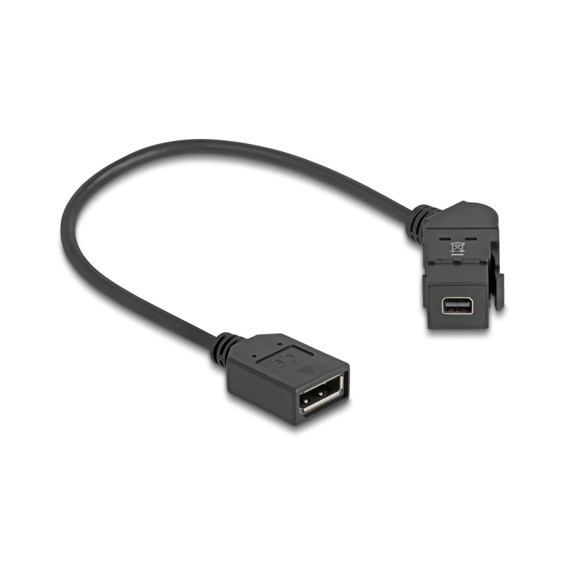 Delock Keystone Modul Mini DisplayPort Einbaubuchse zu DisplayPort Buchse 45° gewinkelt mit 30 cm Kabel 8K 30 Hz schwarz