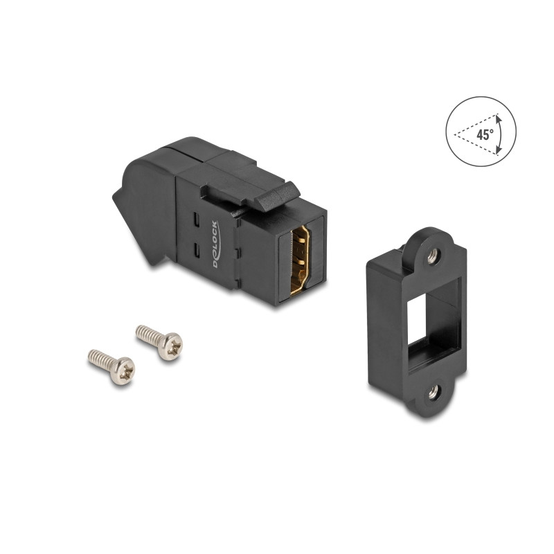 Delock Keystone Modul HDMI Einbaubuchse zu HDMI Buchse 45° gewinkelt 8K 60 Hz schwarz