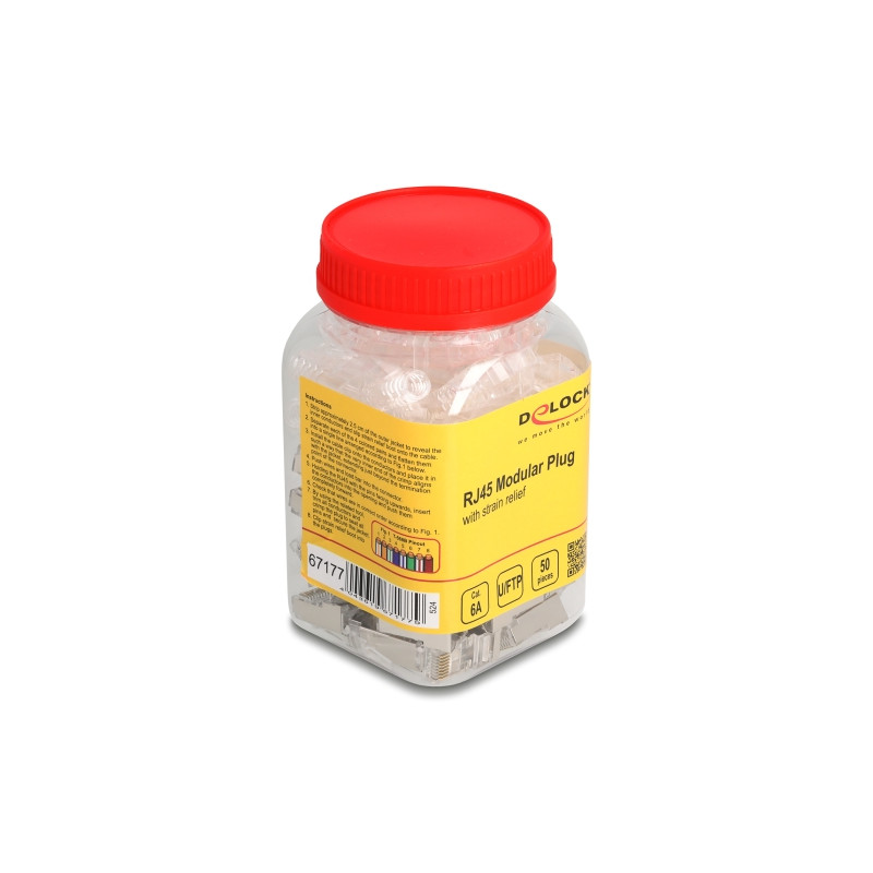 Delock RJ45 Modularer Stecker Cat.6A mit Knickschutztülle transparent 50er Set