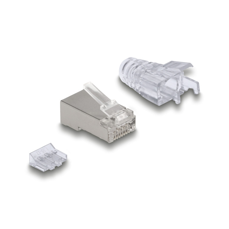 Delock RJ45 Modularer Stecker Cat.6A mit Knickschutztülle transparent 50er Set