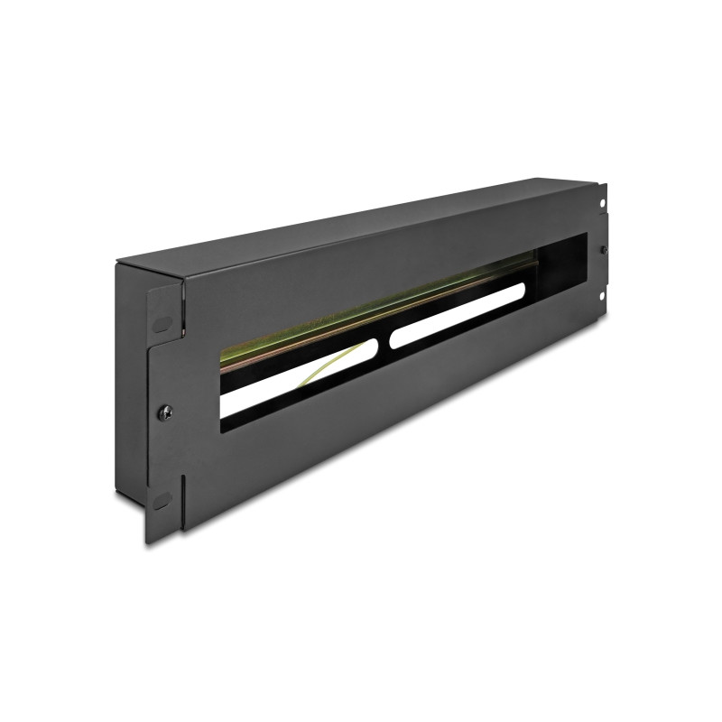 Delock 19″ Schutzschalterleiste mit Abdeckung und Hutschiene 3 HE Metall schwarz