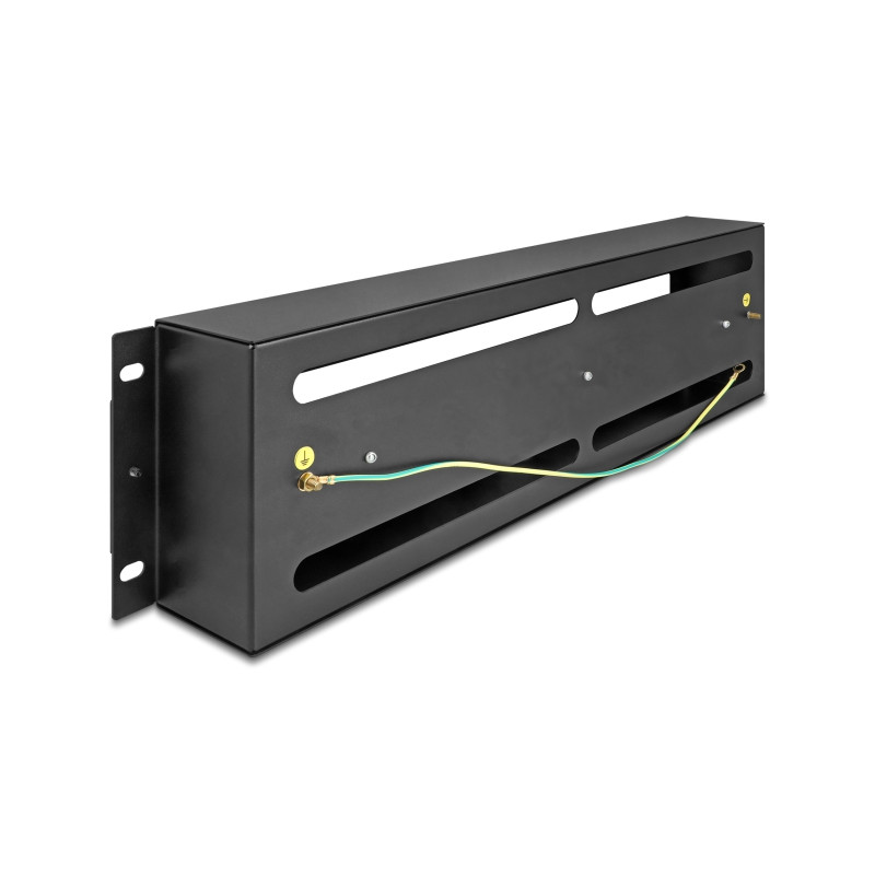 Delock 19″ Schutzschalterleiste mit Abdeckung und Hutschiene 3 HE Metall schwarz