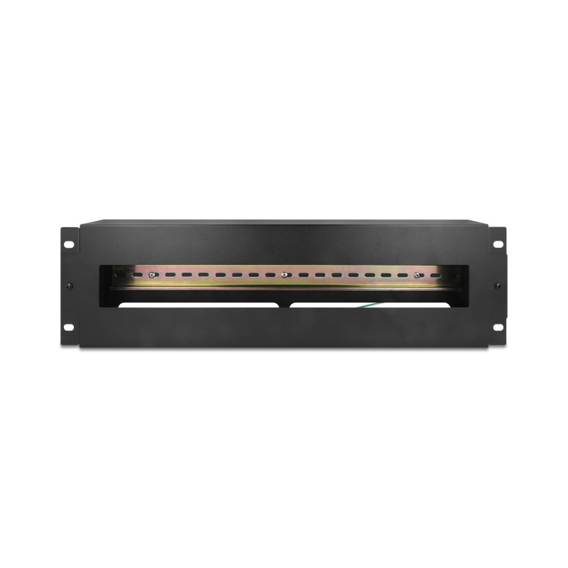 Delock 19″ Schutzschalterleiste mit Abdeckung und Hutschiene 3 HE Metall schwarz