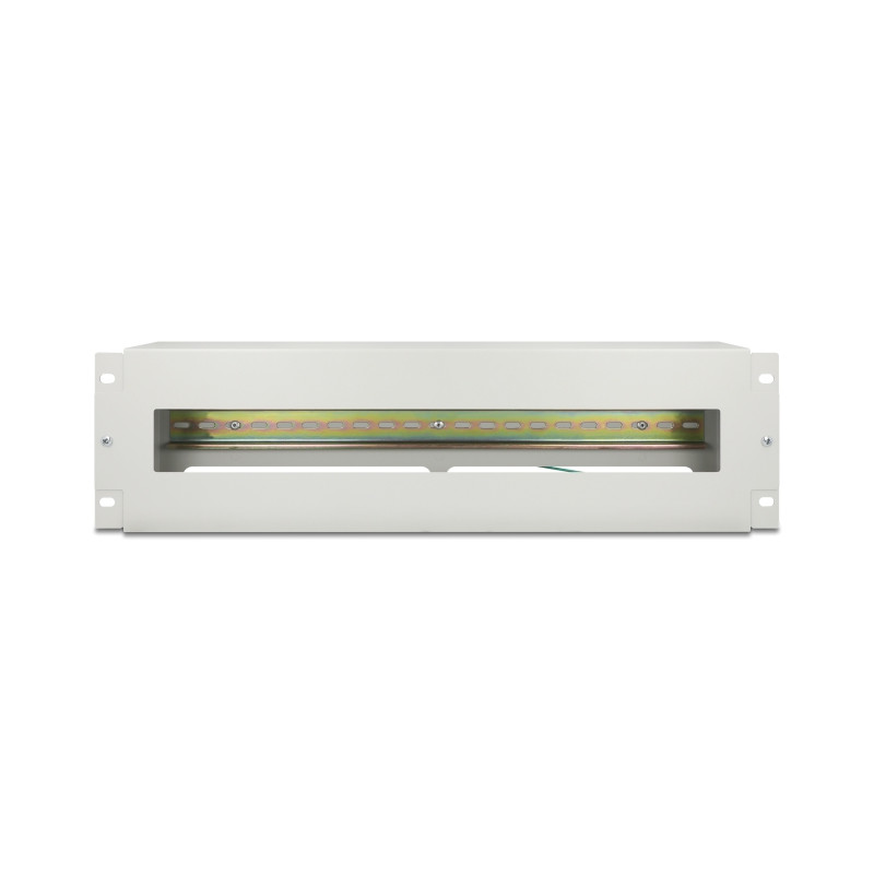 Delock 19″ Schutzschalterleiste mit Abdeckung und Hutschiene inklusive 2 x Kabelzugentlastungsschiene 3 HE Metall grau