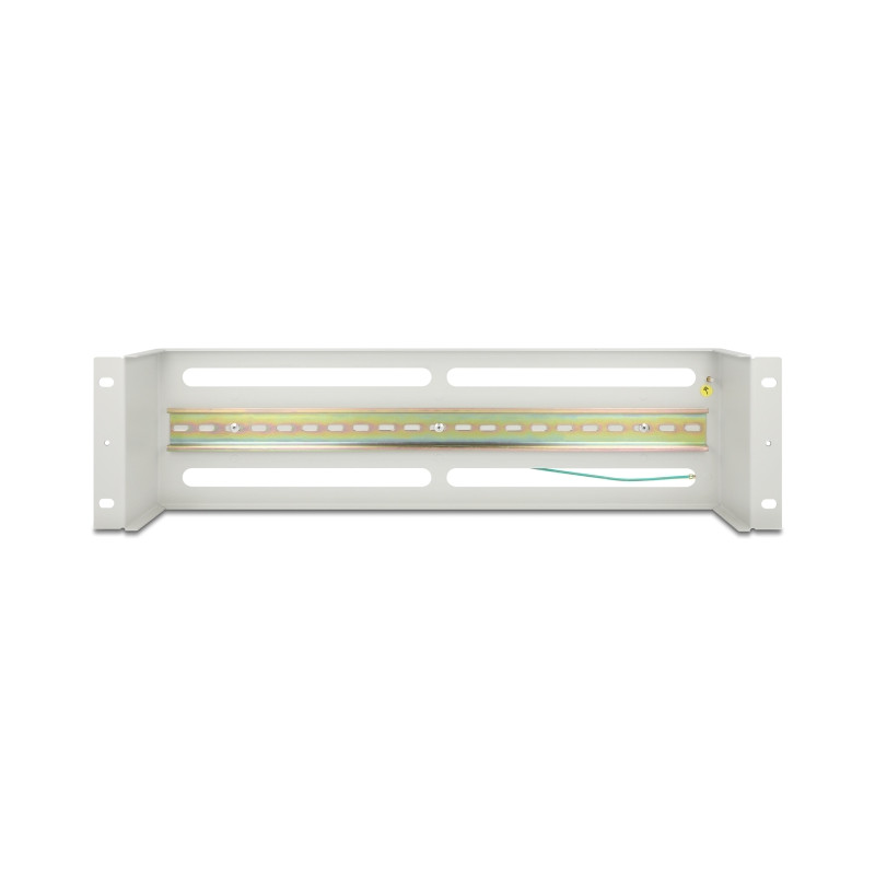 Delock 19″ Schutzschalterleiste mit Abdeckung und Hutschiene inklusive 2 x Kabelzugentlastungsschiene 3 HE Metall grau