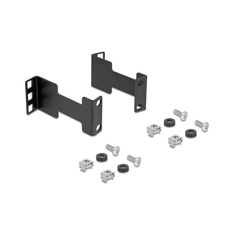 Delock Server Rack Tiefenerweiterung Adapter Montagekit zur Verlängerung der Montagetiefe bis 10 cm 1 HE schwarz
