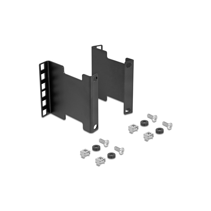 Delock Server Rack Tiefenerweiterung Adapter Montagekit zur Verlängerung der Montagetiefe bis 10 cm 2 HE schwarz